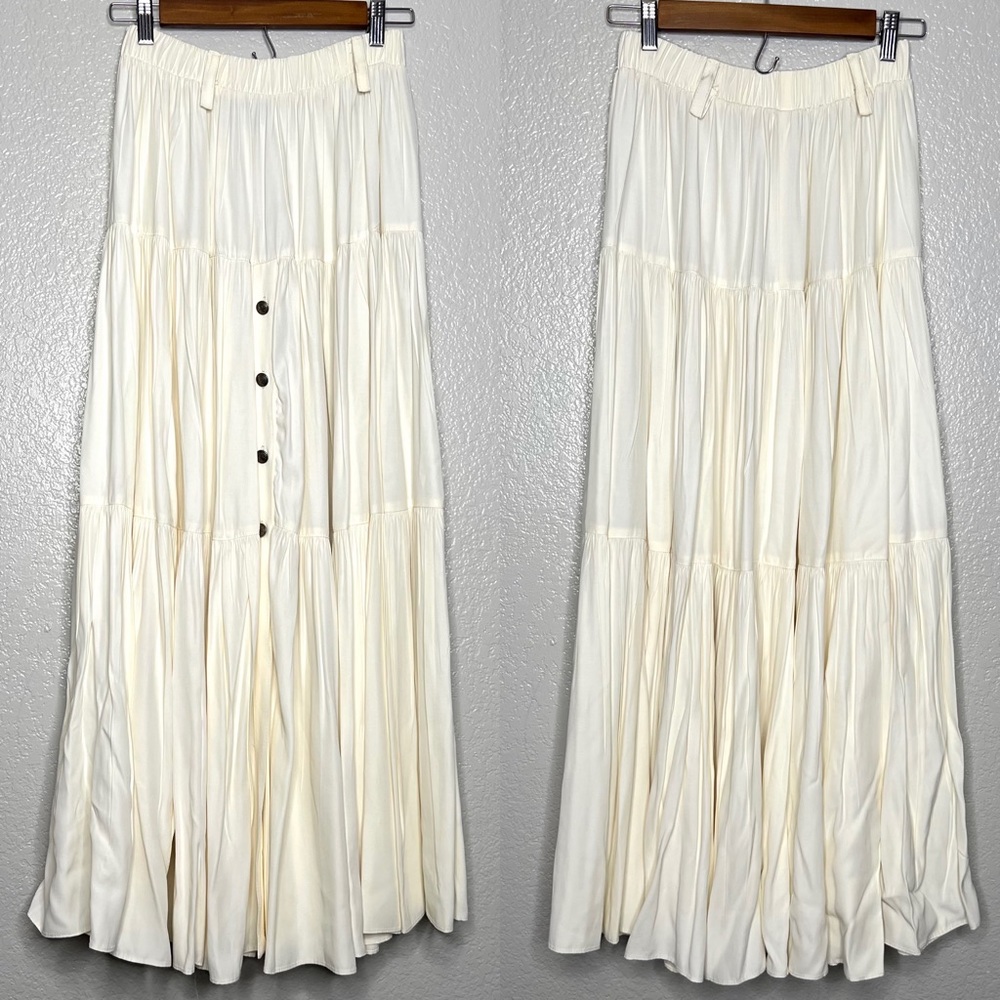 Desert West By Sherry Holt Vintage Western Cream Flowy Ruffled Midi Skirt one sz